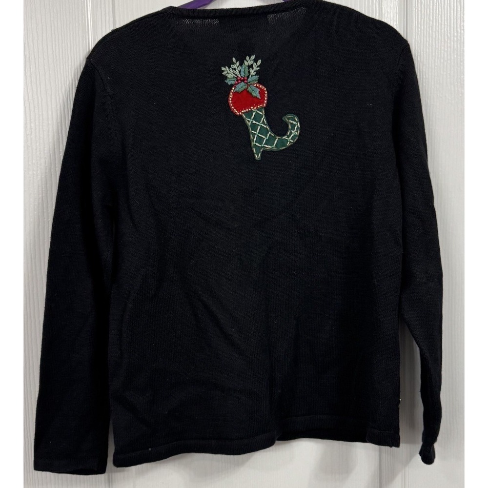 Vtg‎ Heirloom Collectibles Grandmacore Christmas Sweater Beaded Stockings Small - Picture 2 of 5